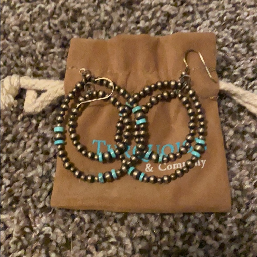 New. Double hoop turquoise earrings